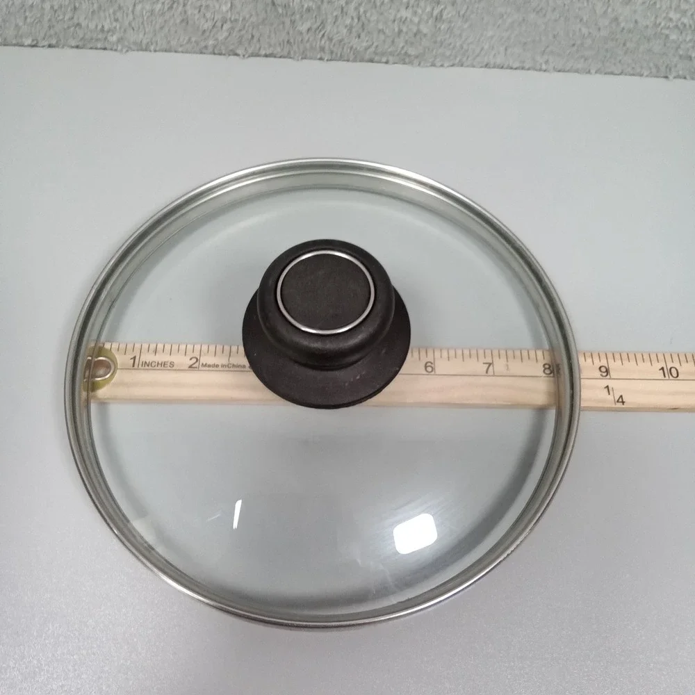 ELIM 8.25 Inch Tempered Glass Replacement‎ Lid Stainless Steel Rim Black Knob